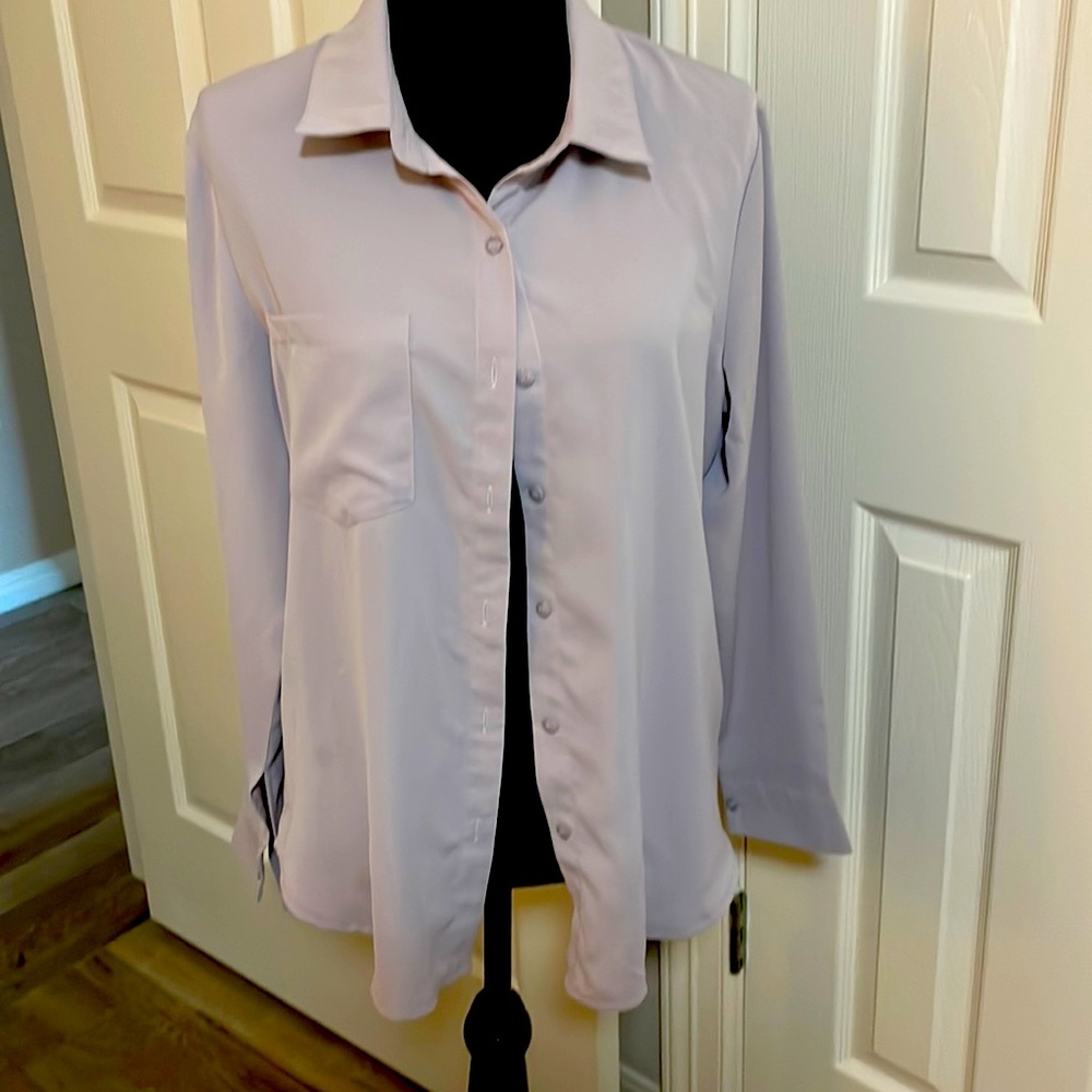AISEW long sleeves, button, front shirt, and light mauve color, EUC